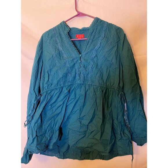 ELLE WOMENS SIZE XL GREEN ROMANTIC LONG SLEEVE TOP SHIRT BLOUSE 16/18 - Picture 1 of 2